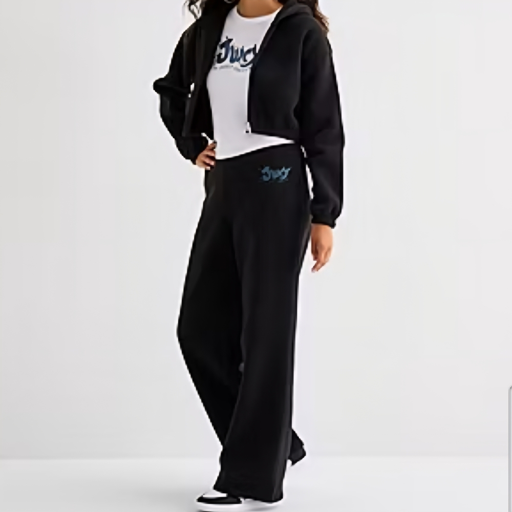 Juicy Couture Black Wide-Leg Sweatpants with  Matching Zip Up Jacket Blue Logo S
